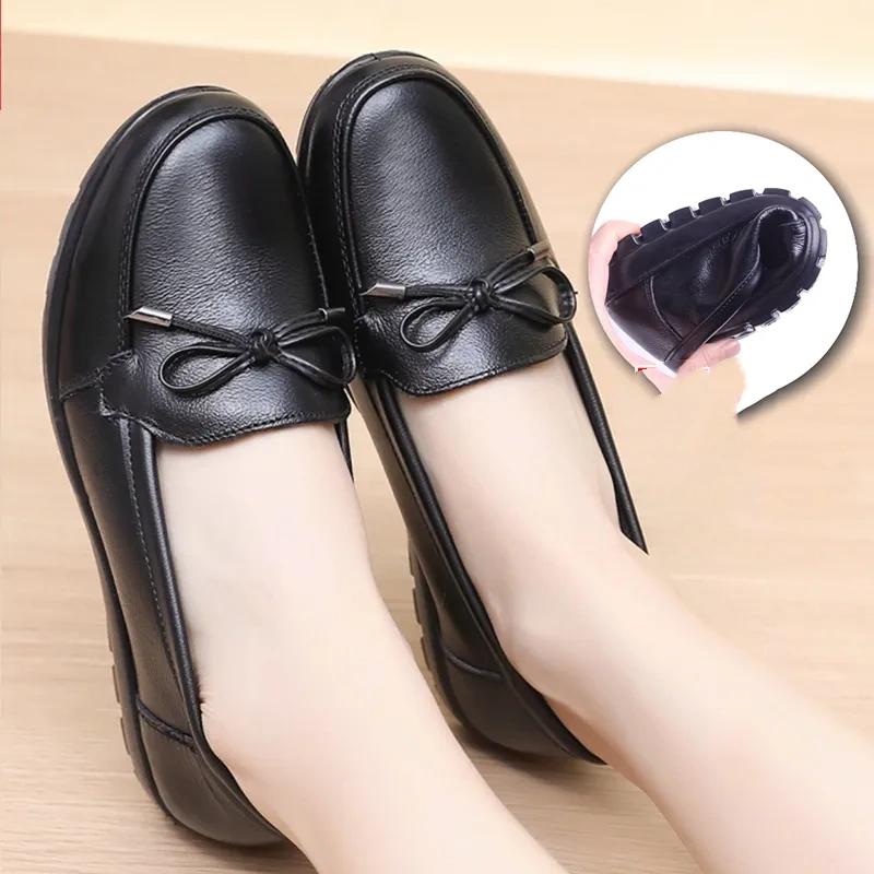 

Кожаные туфли для мам на мягкой подошве, Одинарные туфли, Кожаные туфли, Нескользящие туфли на плоской подошве для женщин среднего возраста, Удобные для весны и осени EU36/CN37 чёрный