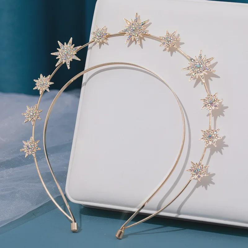 European Baroque Rhinestone Star Bridal Headband - Double Layer Gold Alloy Accessory