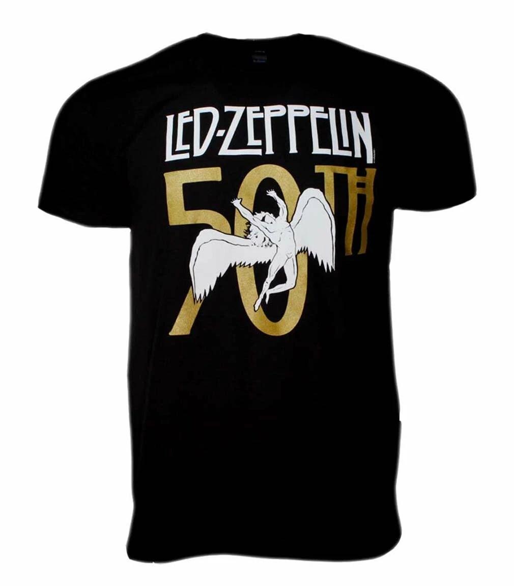 Official Led Zeppelin 50th Anniversary Gold Mens Black 100% Cotton T-shirt Mens Tees Top Led Zeppelin Tee S
