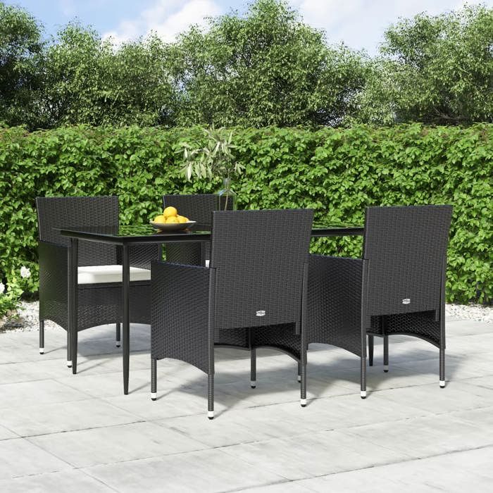 VidaXL Ensemble à manger de jardin avec coussins 5 pcs Noir, ensemble de salle à manger d'extérieur, table et chaise de 3156616