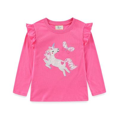 Unicorn Embroidery Long Sleeve Girls' T-Shirt - Spring & Autumn Round Neck