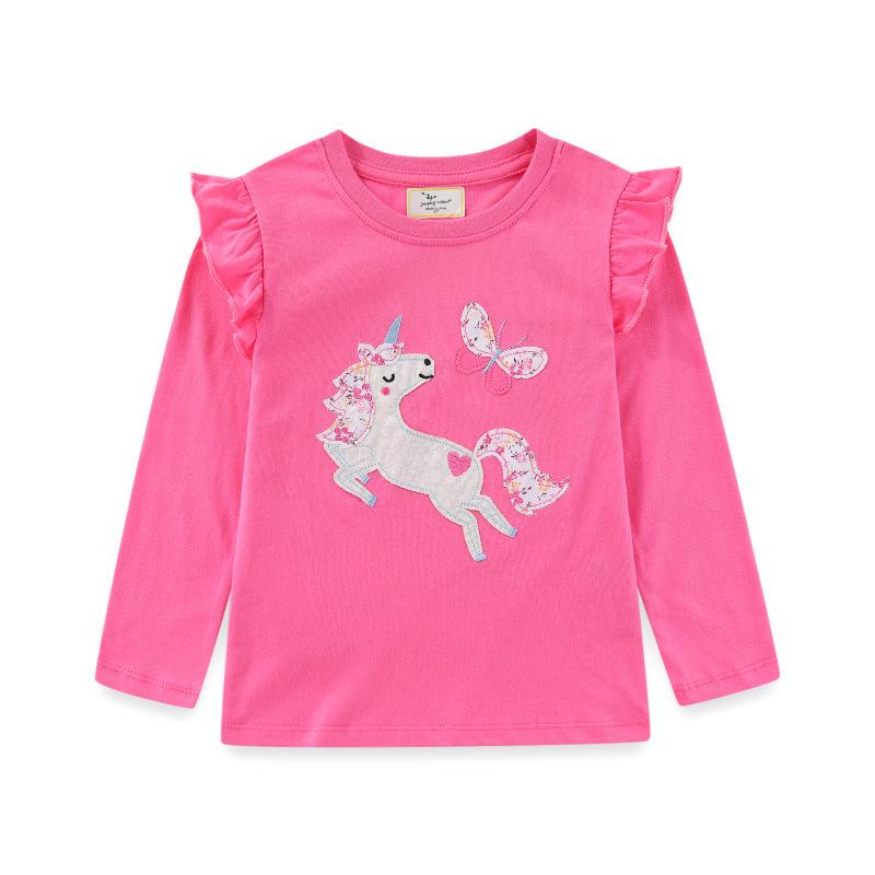 Unicorn Embroidery Long Sleeve Girls' T-Shirt - Spring & Autumn Round Neck