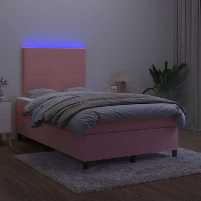 Maison Exclusive - Sommier à lattes de lit et matelas LED rose 120x190 cm velours