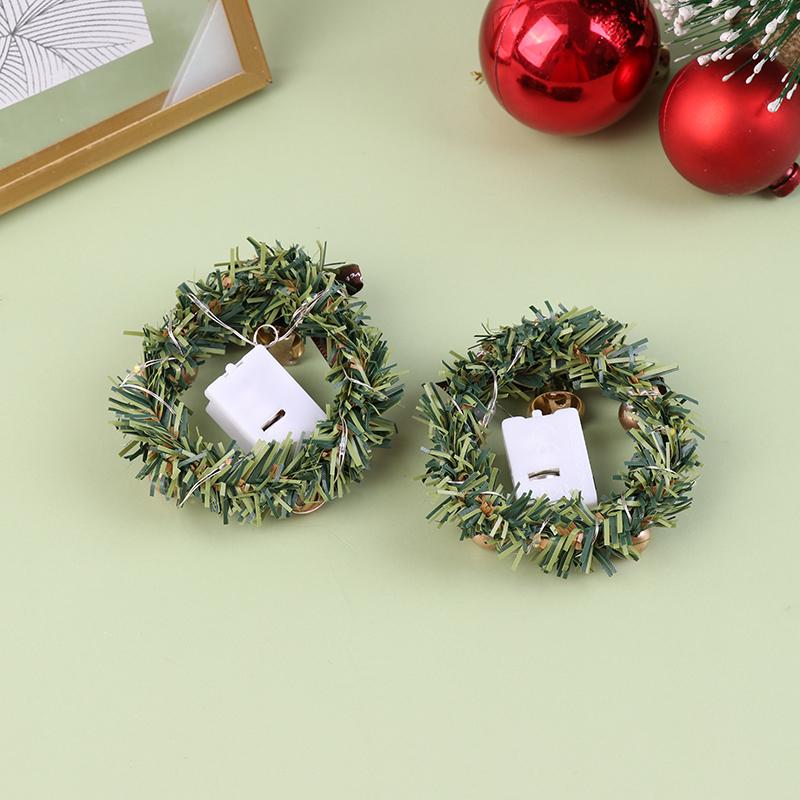 1 stk 1:12 1/6 dukkehus miniatyr mini julekrans med lys modell dukkehus dekor tilbehør