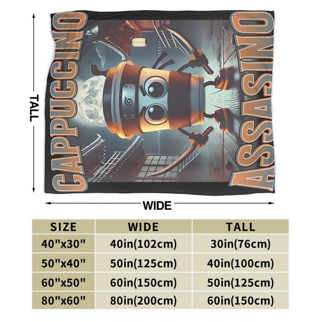 Italian Brainrot Cappuccino Assassino Fun Cappuccino Meme Blanket Soft Funny Plush Throw Blanket For Flannel Bedspread Bed Cover