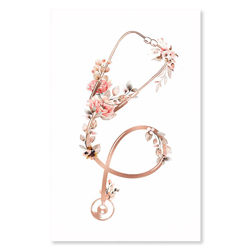 Flower Anatomy Canvas Painting Heart Lungs Skull Organ Poster Stethoscope Wall Art Printed Picture Medical Education Decoration