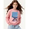 Girls' Soft Crewneck Sweatshirt, Blue Sea Sky Birds Pier Print Pattern with Cute Creative Print, Casual All-Match for Fall Winter