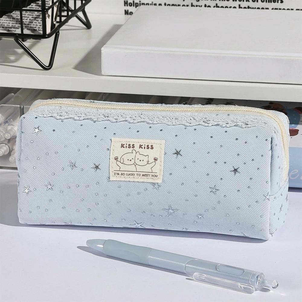 Star Print Pen Bag Large Capacity Pencil Pouch Multi-functional Stationery Organizer  Students синий