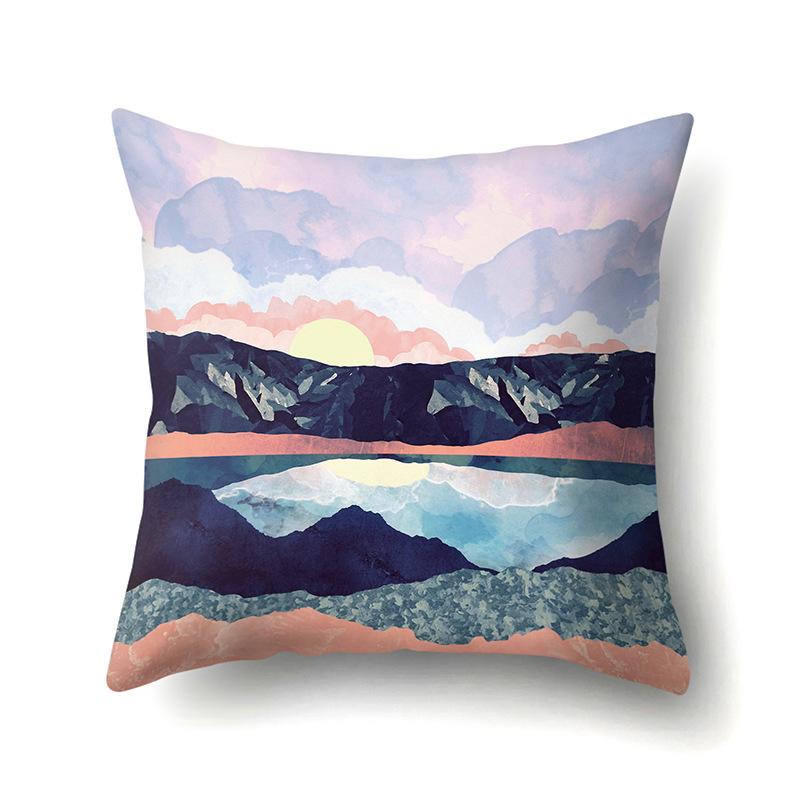 Polyester Pillow Cover Mountain Print Pillow Cover Waist Cushion Cover Car Cushion Head Cushion Cover Premium Durable