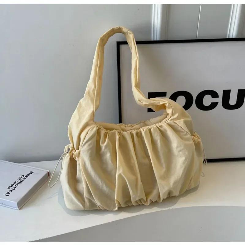 

Сумка из нейлоновой ткани, женская сумка-тоут, большая вместимость, лето 2024, новинка, универсальная сумка на одно плечо для студентов колледжа, женская сумка жёлтый