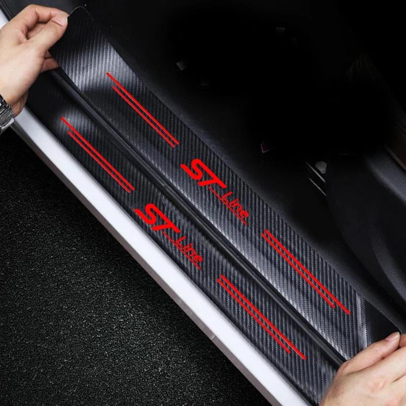Rdxbt6 for Ford STline Carbon Fiber Car Rear Bumper Guard Protector Sticker Auto Accessory with Emblem Front Door Sill Threshold Cover