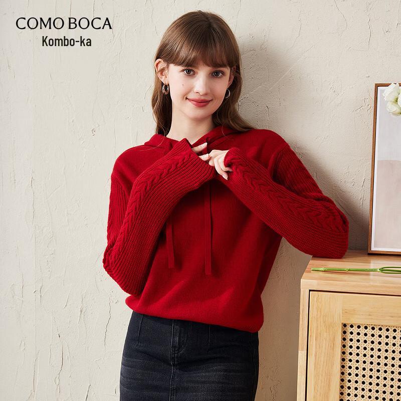 Commomboka Women's Hooded Cable Knit Wool Sweater