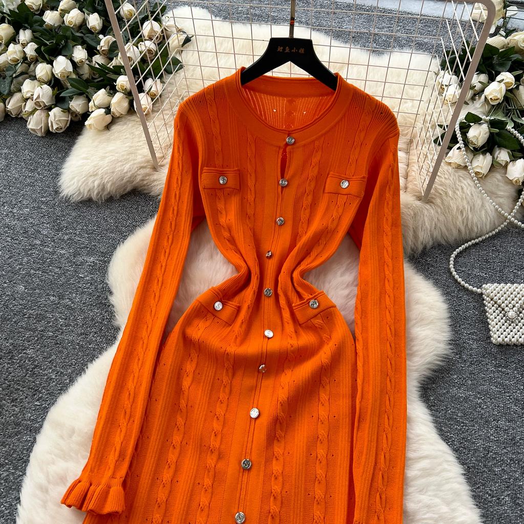 Herbst Winter Damen Marke Designer Laufsteg Partykleider Langarm Strickpullover Lang Maxi Pullover Robe