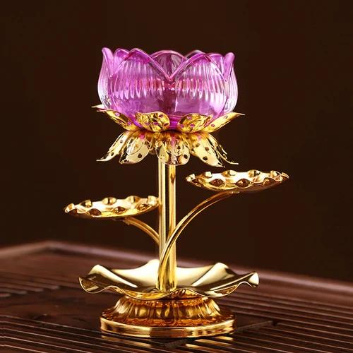 Chinese Alloy Lotus Candle Pedestal for Buddha Butter Candlestick, Household Buddha Hall for Candle Buddha Utensils and Supplies