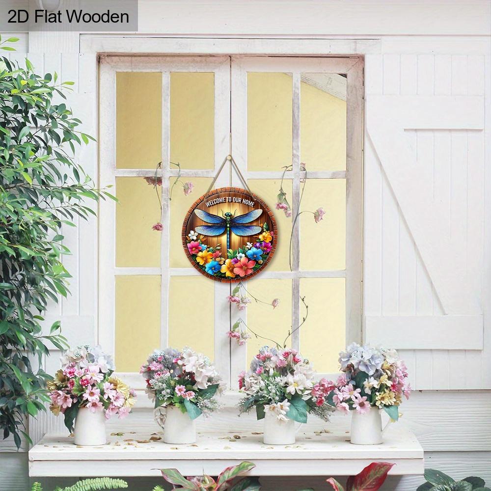 Rustic Wooden Welcome Sign with Dragonfly & Flowers Pattern - Charming Decorative Hanging Plaque for Front Door, Wall Decor