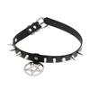Spiked Choker Necklace PU Leather Goth Choker Collar with Pentagrams Pendant Punk Rock Collar Adjustable for Women Men