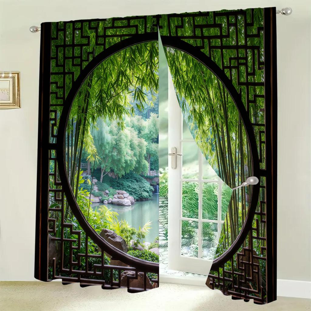 Piece Chinese Ancient Style Garden Curtains Suitable Gifting Family Friends Curtain Polyester