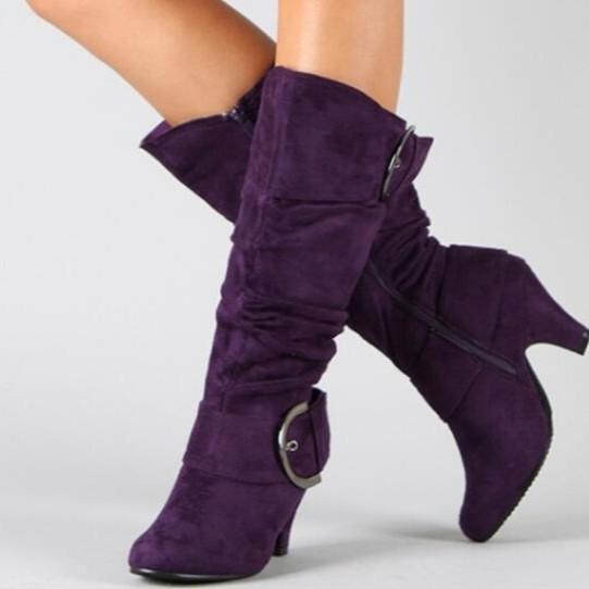 Frosted Fleece Spring And Autumn Women'S Boots Belt Buckle High Knight Boots Thick Heel Shoes