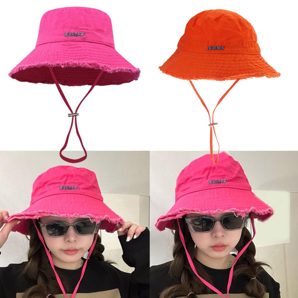 Adult Anti-uv Bucket Hat with Alloy Letter Badge Outdoor Sports Fisherman Cap for Women Teenagers Summer Sunscreen Hat