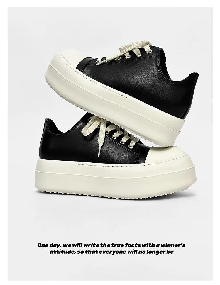 

2025 Бренд Мужская Обувь на Платформе Женская Натуральная Черная Обувь Толстая Подошва 6 См Черный r На шнуровке Низкий верх Высокое Качество Плоский Сникер 44 чёрный