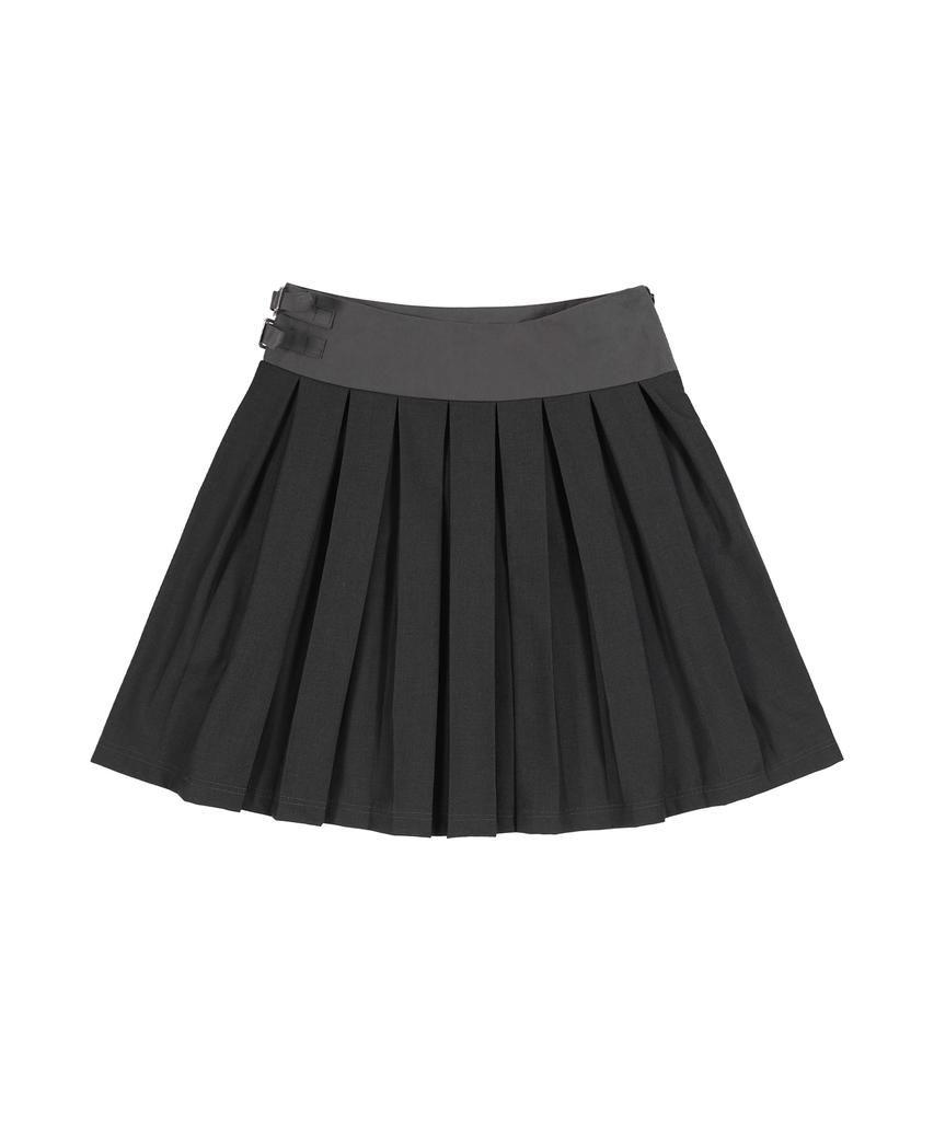 Fancy Club Classic Buckle Pleated Midi Skirt (Gray) F25Zd970