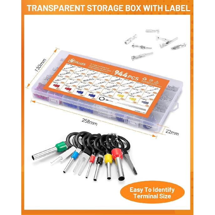 944Pcs Pin Connector Kit,Car Electrical Wire Connectors Terminal P,21Type Non-Ulated Plug 1/1.5/1.8/2.2/2.8/3.5Mm,Removal Male Female Crimp P,Large