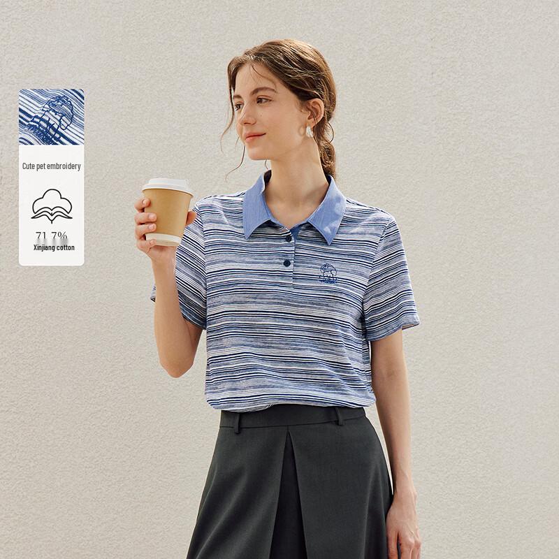 INMAN Women s Contrast Stripe Polo Short-Sleeve T-Shirt M