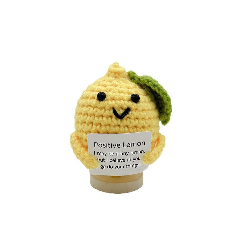 Cute Handmade Knitted Positive Lemon Fruit Doll With Card Home Room Decoration Funny Wool Crochet Lemon Desktop Ornament Gifts