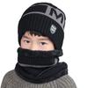 Conjunto de gorro y bufanda para niños, gorro con letras impresas, elástico grueso, cálido, antideslizante, cúpula suave, a prueba de viento, gorro con protección para el cuello, conjunto de urdimbre