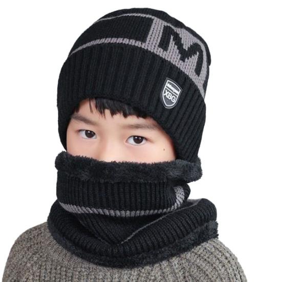 

Зимняя детская шапка с шарфом, комплект с буквенным принтом, утолщенная эластичная, теплая, противоскользящая, с мягким куполом, ветрозащитная, защитная крышка для ушей, шеи, комплект основы для шеи M чёрный