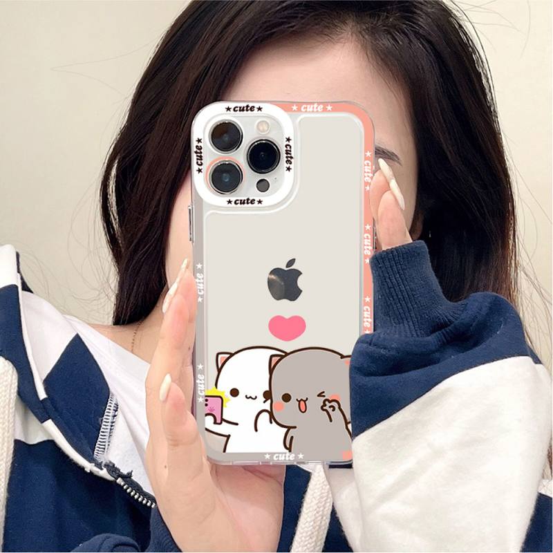 Peach Cat Cute Cartoon Phone Case for iPhone 11 12 13 Mini Pro Max 14 Pro Max Case Shell