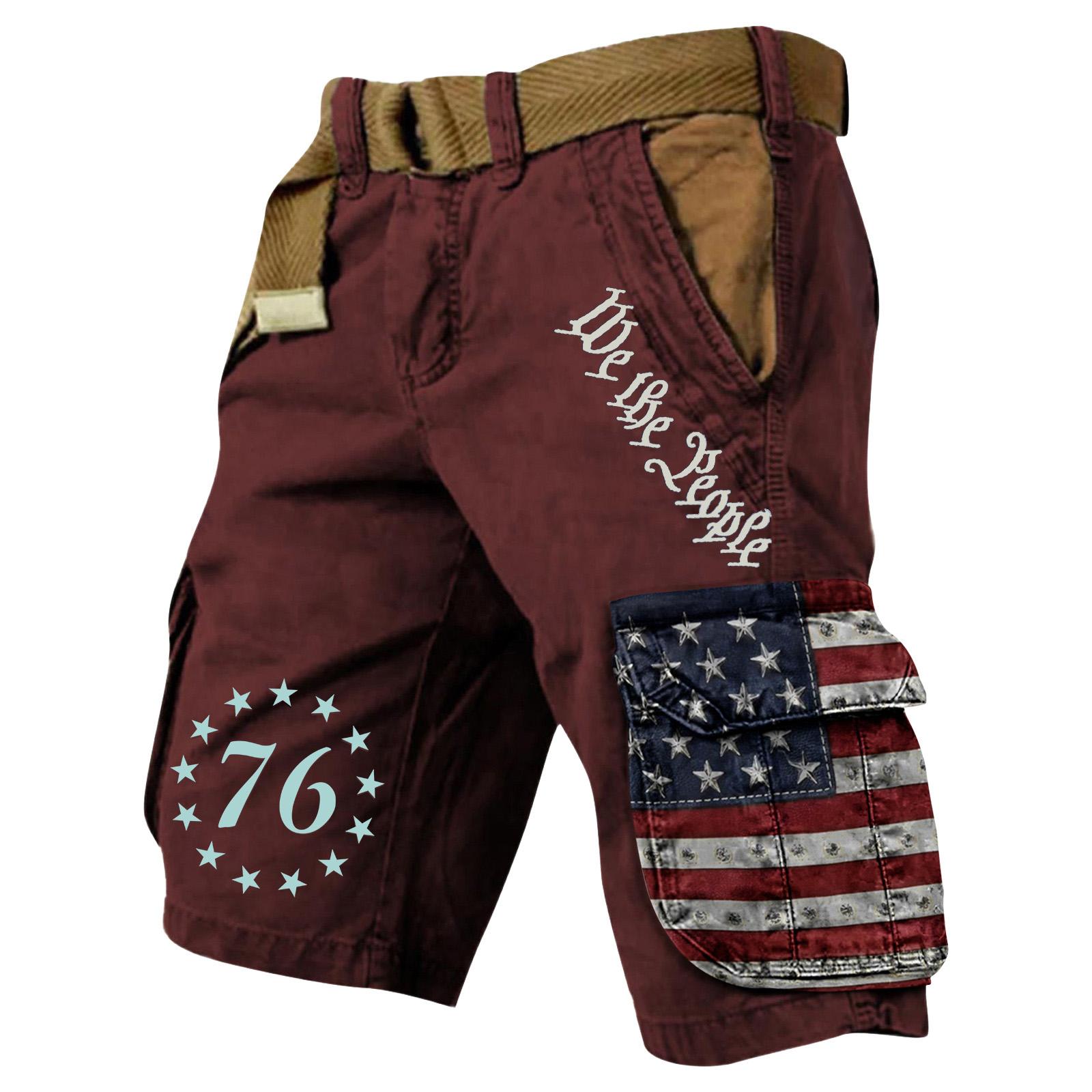 

Men s Summer Printed Outdoor Shorts Men s Loose Multi-Pocket Shorts XL винний