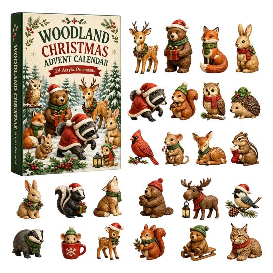 Calendario dell'Avvento Scatola 24 Giorni Calendario di Natale, Animali del Bosco Conto alla Rovescia Elfi Acrilici Figure Giocattoli Carini da Collezione per Decorazione Festa di Natale Natura