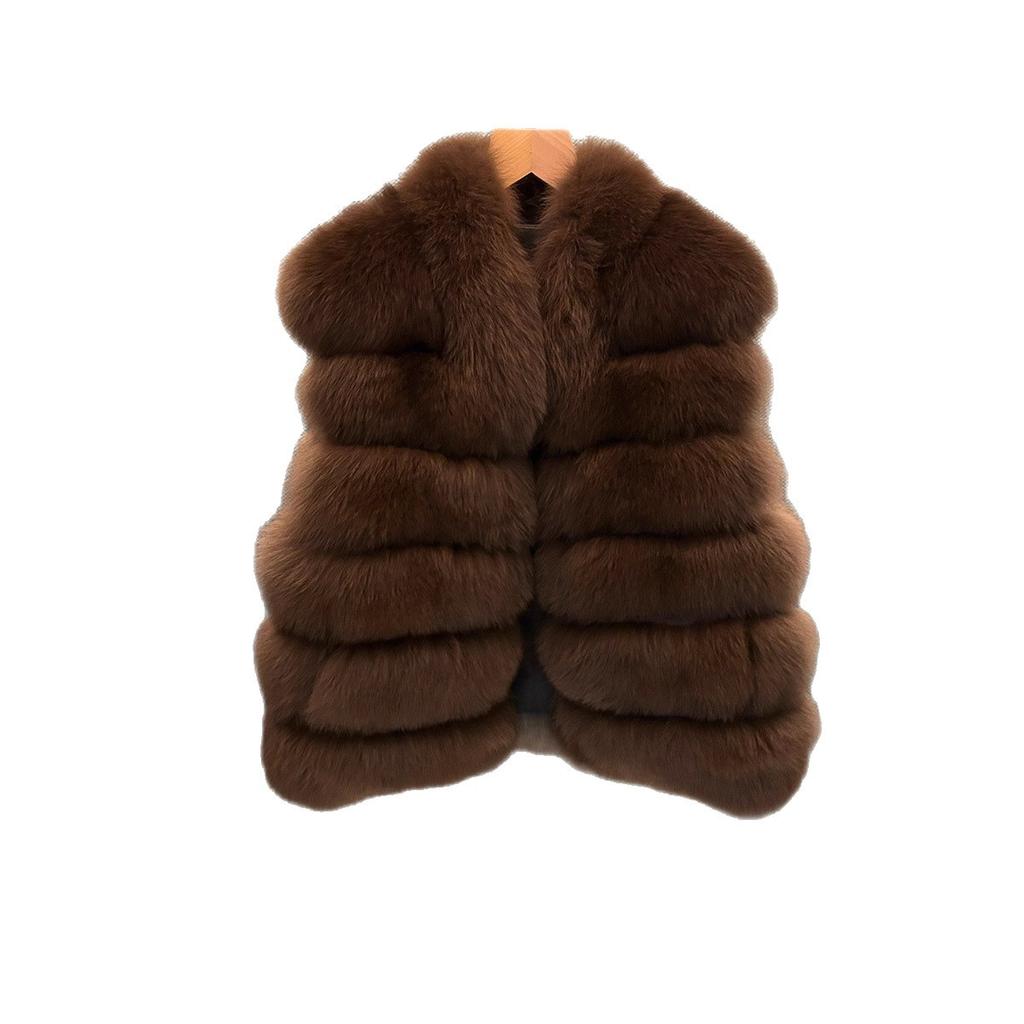 Light luxury medieval VTG style imported fox hair back hair vest vest stand neck fur jacket women's winter