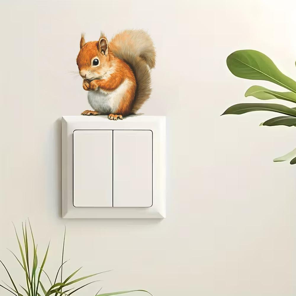Self-adhesive Switch Stickers Cute Cartoon Squirrel for Home Wall Decor