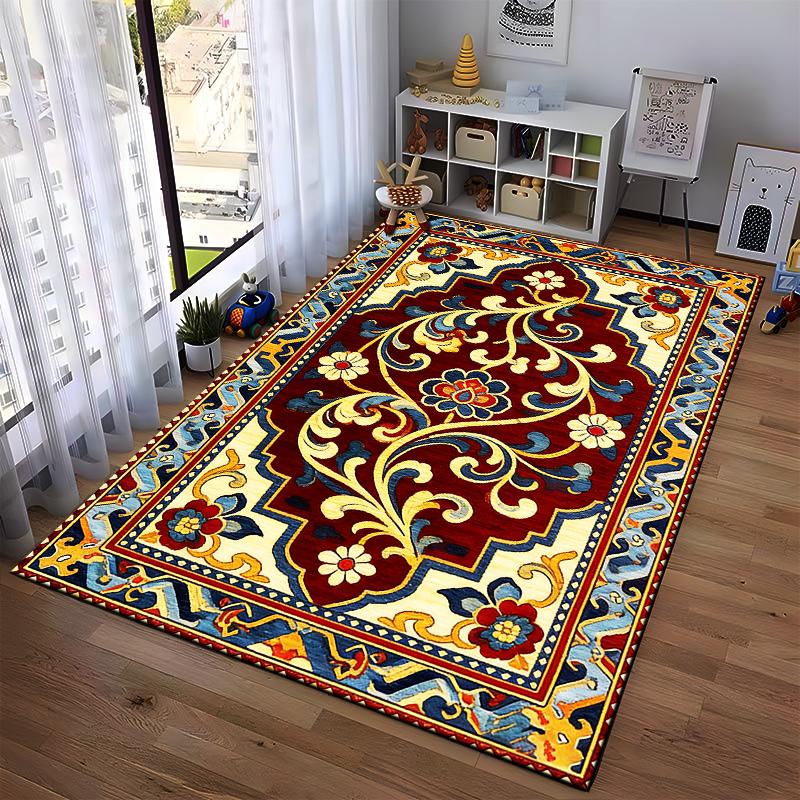 Vintage Floral Pattern Carpet with Burgundy, Blue, and Gold Design Suitable for use as an anti-slip for living room bedroom sofas