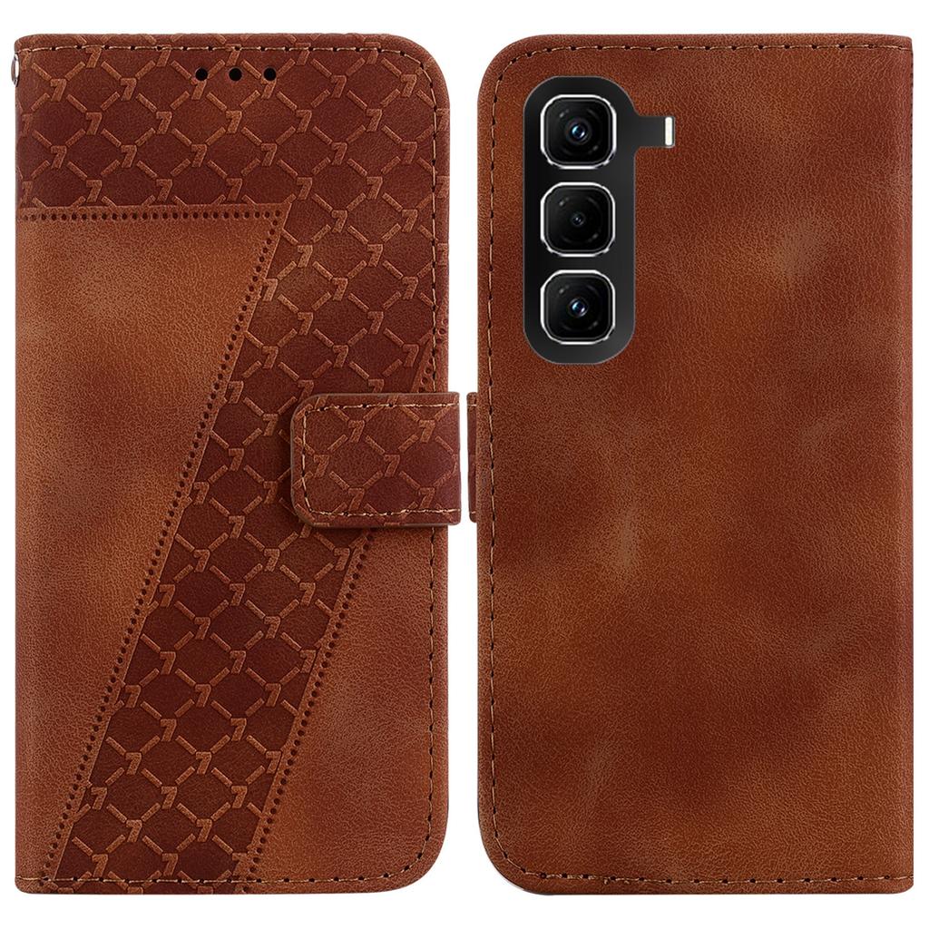 For Infinix Hot 50 Pro+ 4G Stand Case 7-Shaped Pattern Imprint Leather Phone Cover with Strap