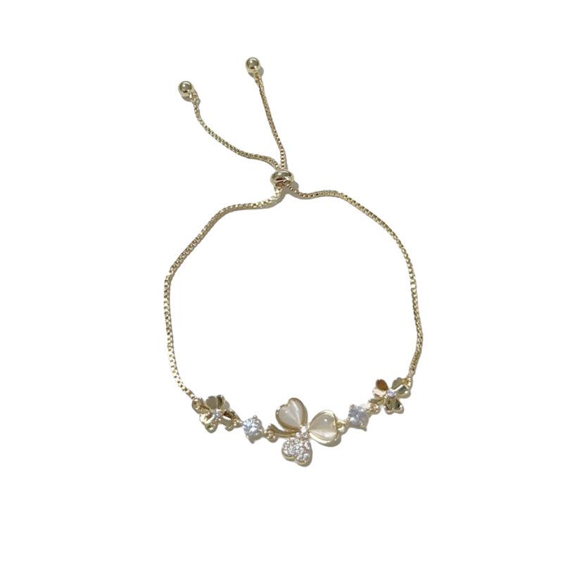 Women Luxury Niche Zircon Cat Eye Stone Petal Leaf Bracelet Fashion Jewelry