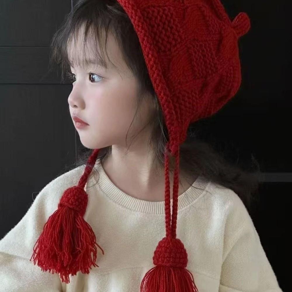 Windproof Knitted Wool Hat Tassel Warm Headgear Fashion Ear Protection Cap  Winter