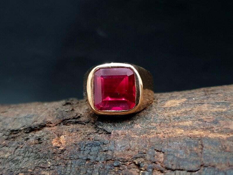 Lab Created Ruby Cushion Gemstone Ring, Rose Gold Ring, Handmade Jewelry, Statement Ring, Engagement Gift, 925 Silver Ring