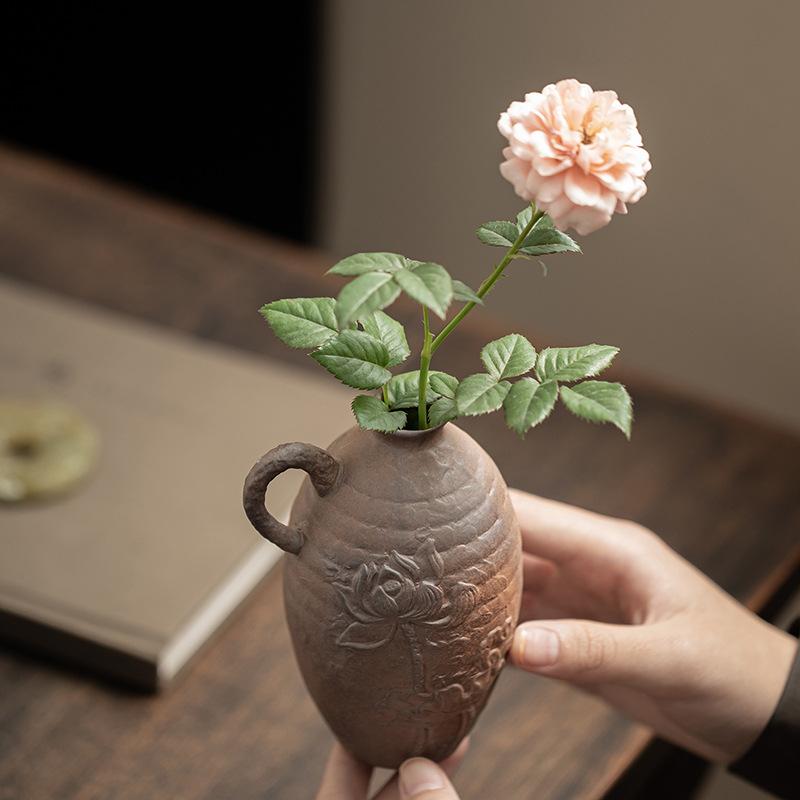 Ceramic Vase Old Rock Clay Zen Desktop Ornament Vintage Hydroponic Flower Arrangement Home Tea Room Decoration Flower Vase