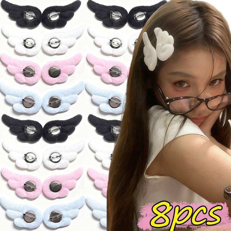 8/2pcs Ins Double-sided Angel Wing Broochs High-value Hair Clips DIY Plush Wings White Blue DIY Material