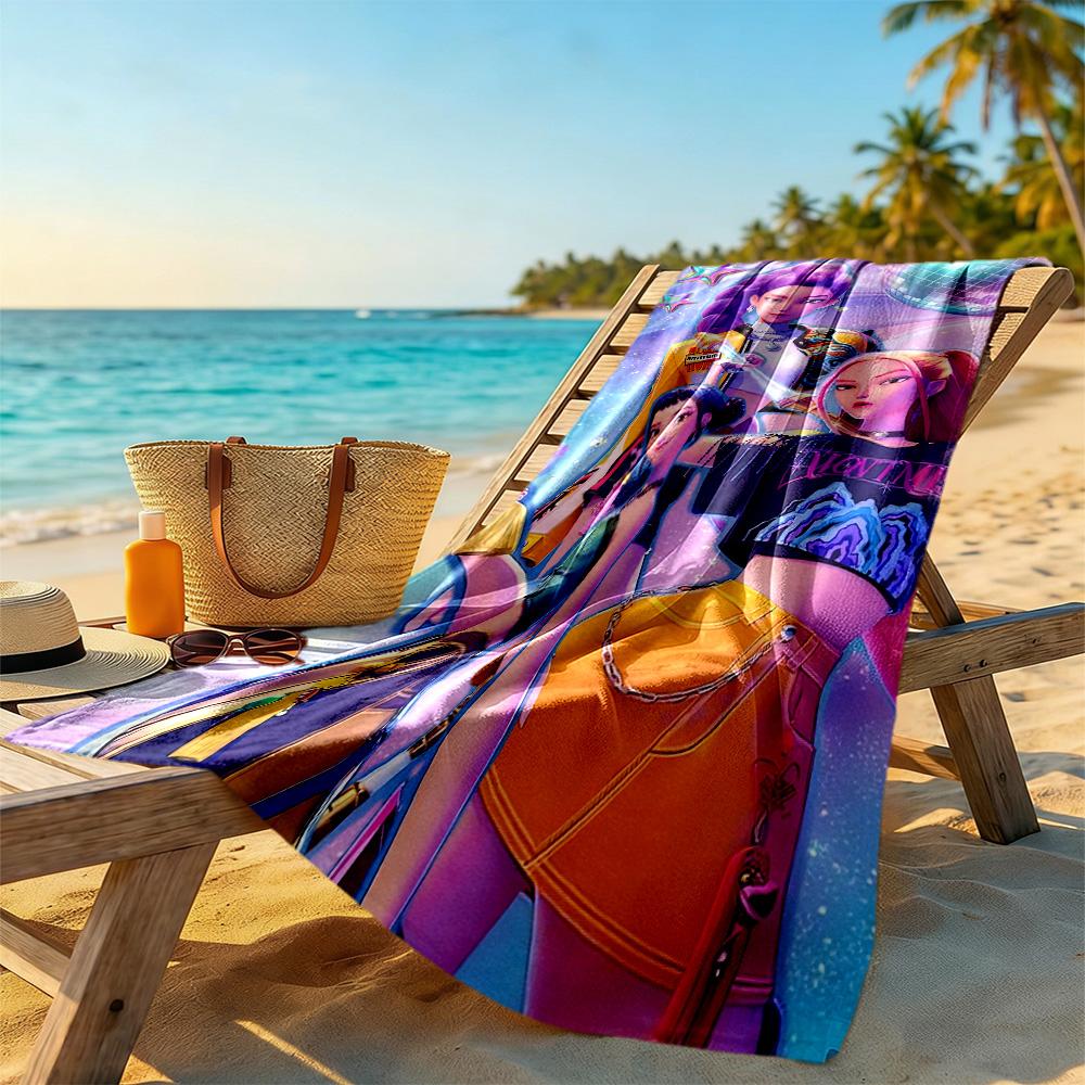 Kpop Demon Hunter Girls Beach Towel High Absorbency & Quick-Dry Comfortable Lightweight Suitable for Swimming, Gym, Camping, Yoga Vacation