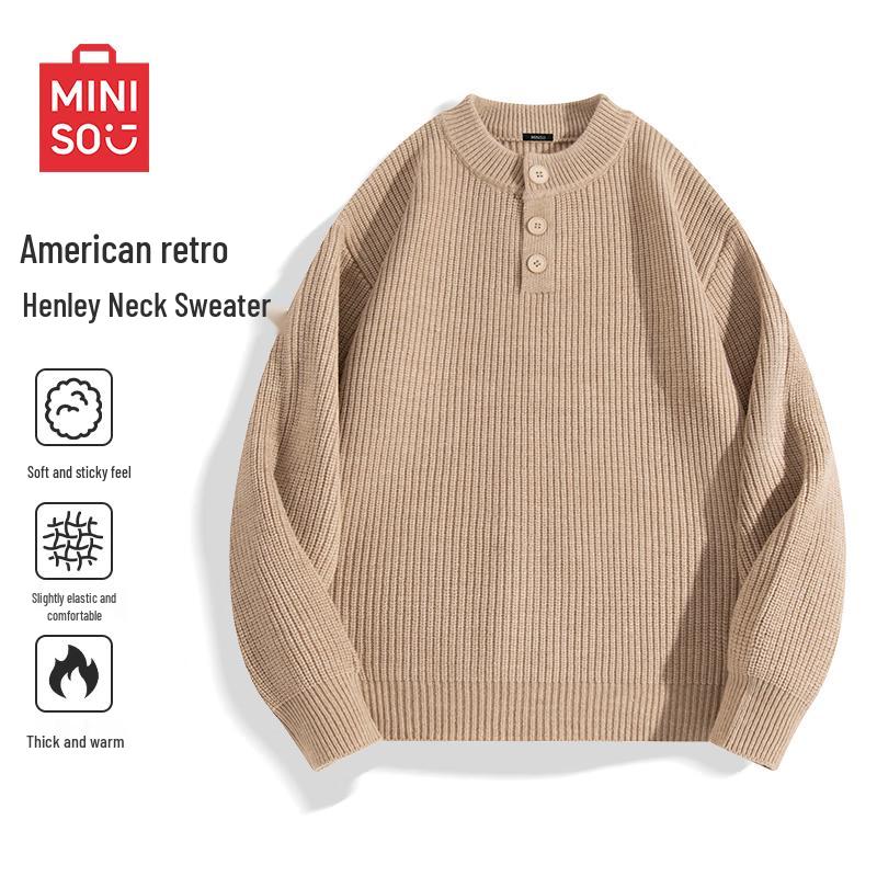 

MINISO Men s Loose Fit Henley Neck Sweater 3XL