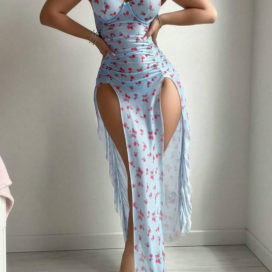 Sexy European & American Slim Fit Slit Nightdress
