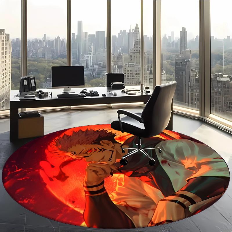 Ryomen Sukuna (1) Round Office Rug Decorative Floor Rug for Office Bedroom Living Room and Home Space