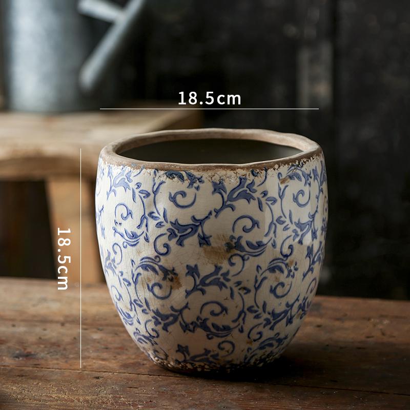 New Chinese Antique Blue And white Pottery Orchid Butterfly Ceramic Flower Pot Hydroculture Planting Flowers Green Plants Garden