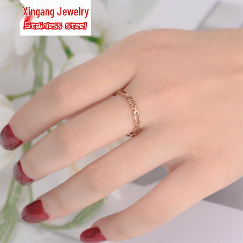 Women's 18K Rose Gold Titanium Steel Tricolor Cutout Ring