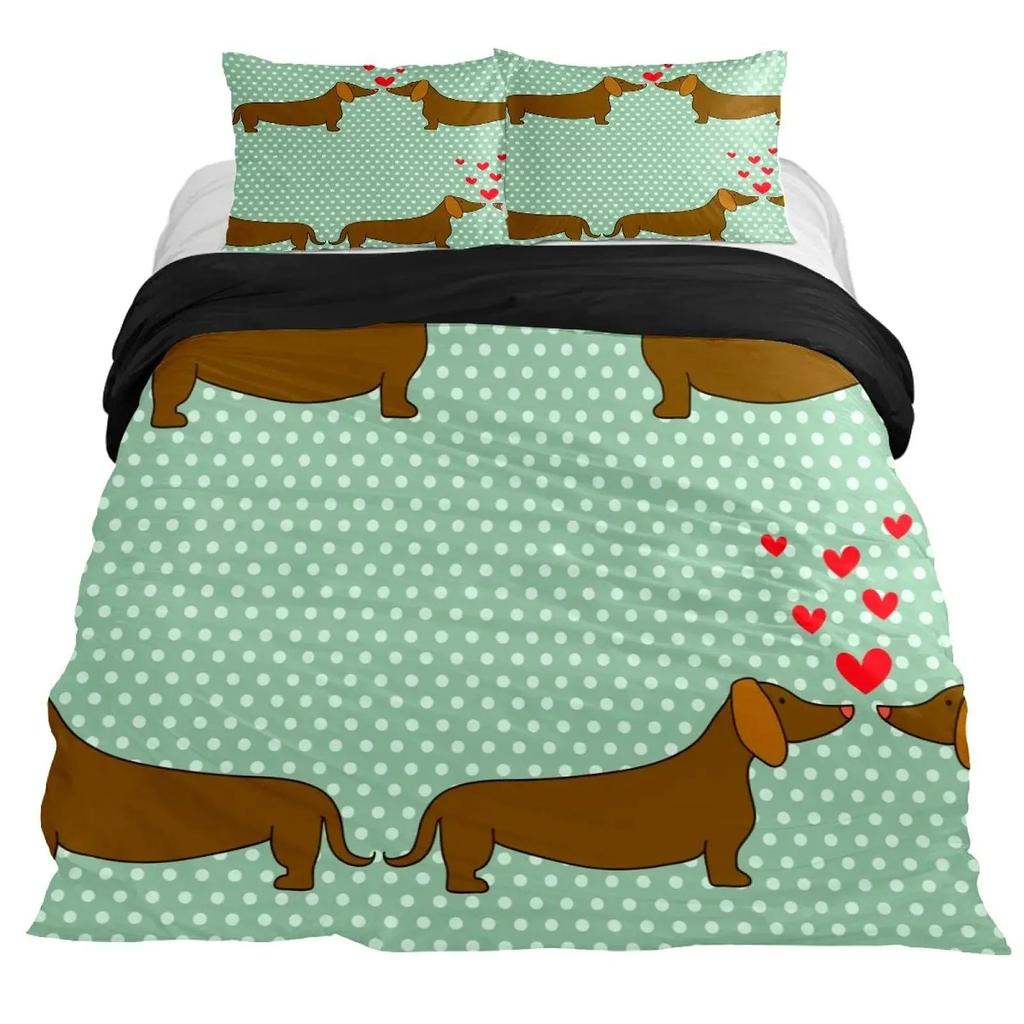 Dachshund Duvet Cover Collection Cartoon Style Dachshunds King Size Bedding Collection For Dog Lovers Kids Teens 23Pcs Twin Comforter Cover