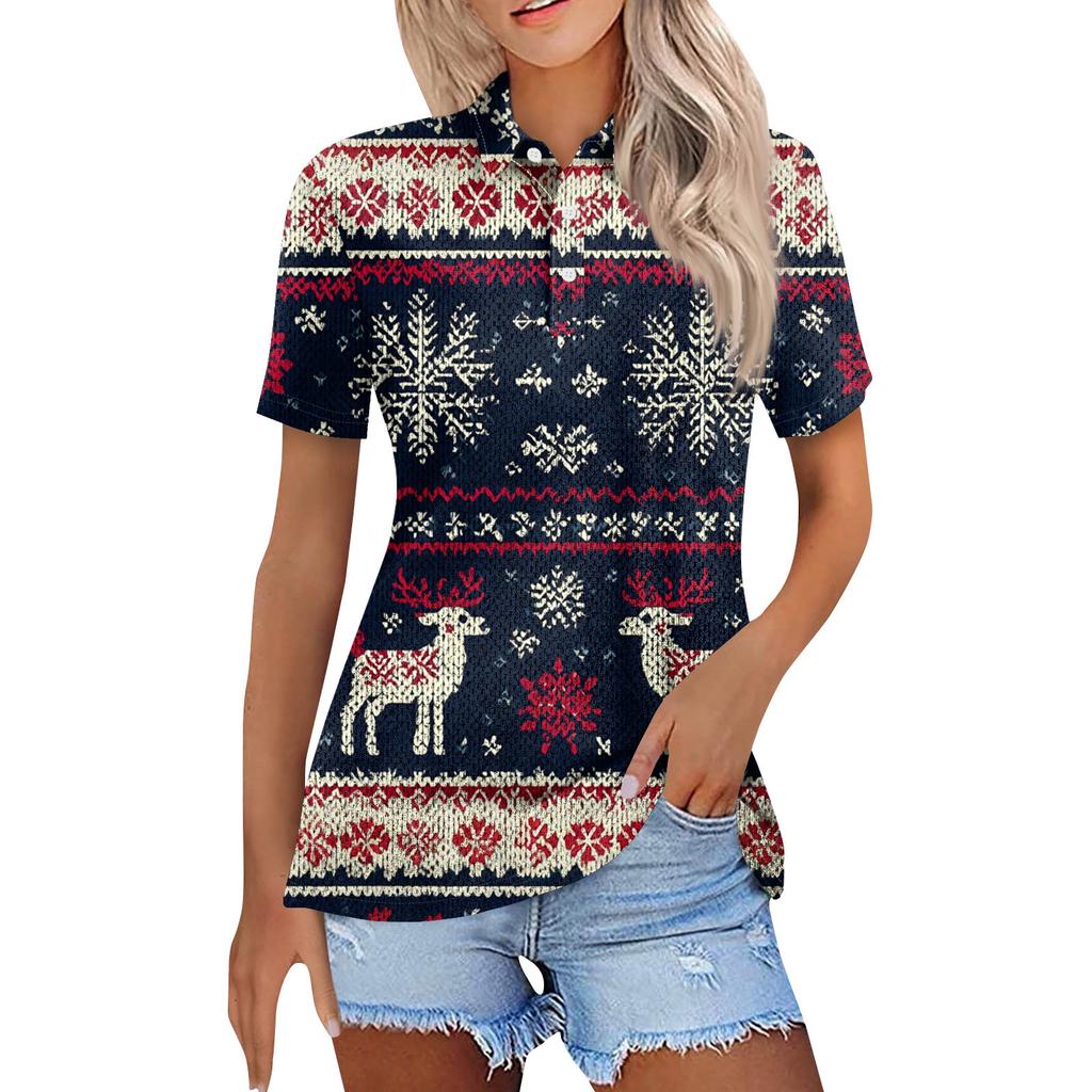 Women's Fashion Casual Lapel Short Sleeve Print Shirt Women's Button Up Tops